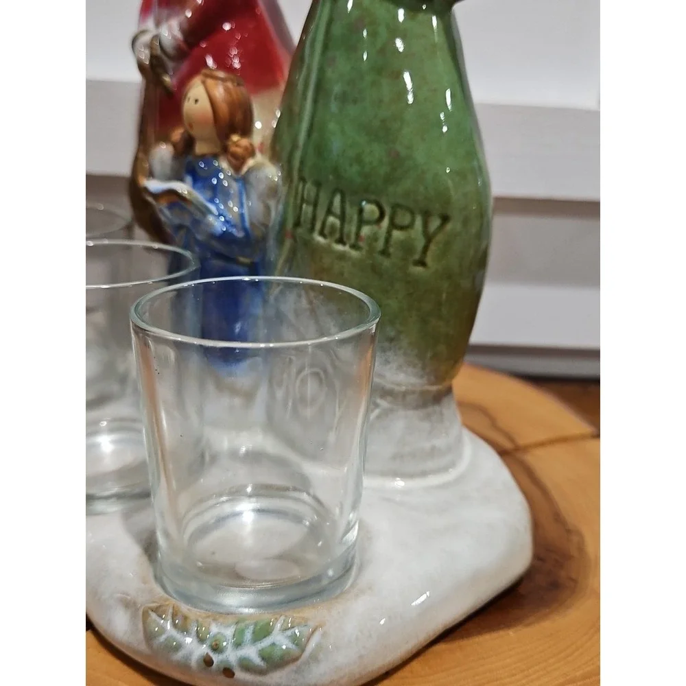 Vintage Kirklands Ceramic Angel Triple Votive Candle Holder Figure Christmas Joy